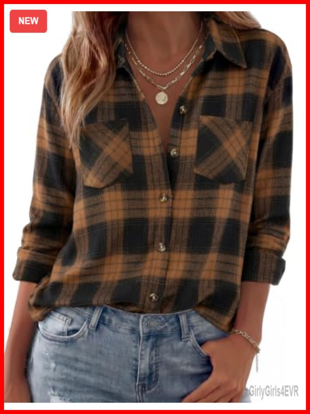 Women's Long Sleeve Button Down Plaid Flannel Shirt Casual Fall Top